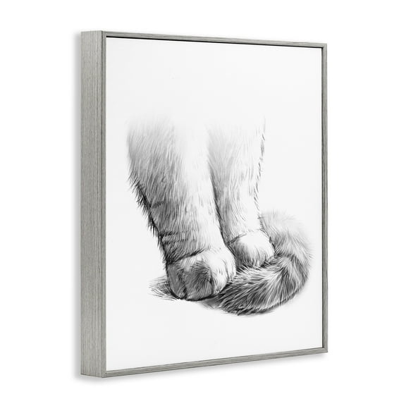 Stupell Industries Fluffy Cat Paws Tail Curled Monochrome Drawing Framed Wall Art, 24 x 30, Design by Ziwei Li