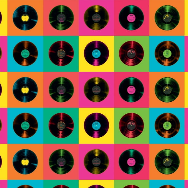 Vinyl LP Records Rainbow Colored Background Premium Roll Gift Wrap