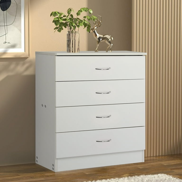 Classic Nightstand with 3 Drawers, Fabric Dresser Organizer Vertical  Storage Tower, Stable Bedroom End Table with Shelf, White 