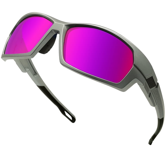 KANASTAL Purple Sports Sunglasses Womens Mens Polarized Wraparound Cycling Rectangular Curved Running Golf Fishing Driving Hiking UV400 - Purple Mirror Lens