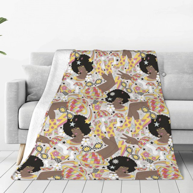 Fotbe Groovy Disco Manta de Franela Acolchonada con Estampado, Súper Suave y Esponjosa, Extra Grande para Sofá, Cama, Uso Todo el Año-60"x50"