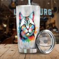 thumbnail image 3 of Watercolor Drip American Shorthair Pop Art Colorful Portrait Artwork 20oz Stainless Steel Tumbler Insulated Cup with Lid Cat Lover Kitten Owner Gifts - 01009, 3 of 5