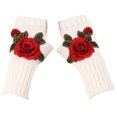 thumbnail image 6 of D-GROEE 1 Pair Women's Wrist Arm Warmers Stretchy Cable Knitted Fingerless Gloves with Flower Embroidery, 6 of 6