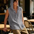 thumbnail image 6 of Men's Hooded Linen Blend Vest Shirt Sleeveless Loose Casual Button Down Hoodie With Drawstring Solid Color Tops Lightweight Breathable Summer Beach Fishing Outdoor Tank Top Blouse, 6 of 8
