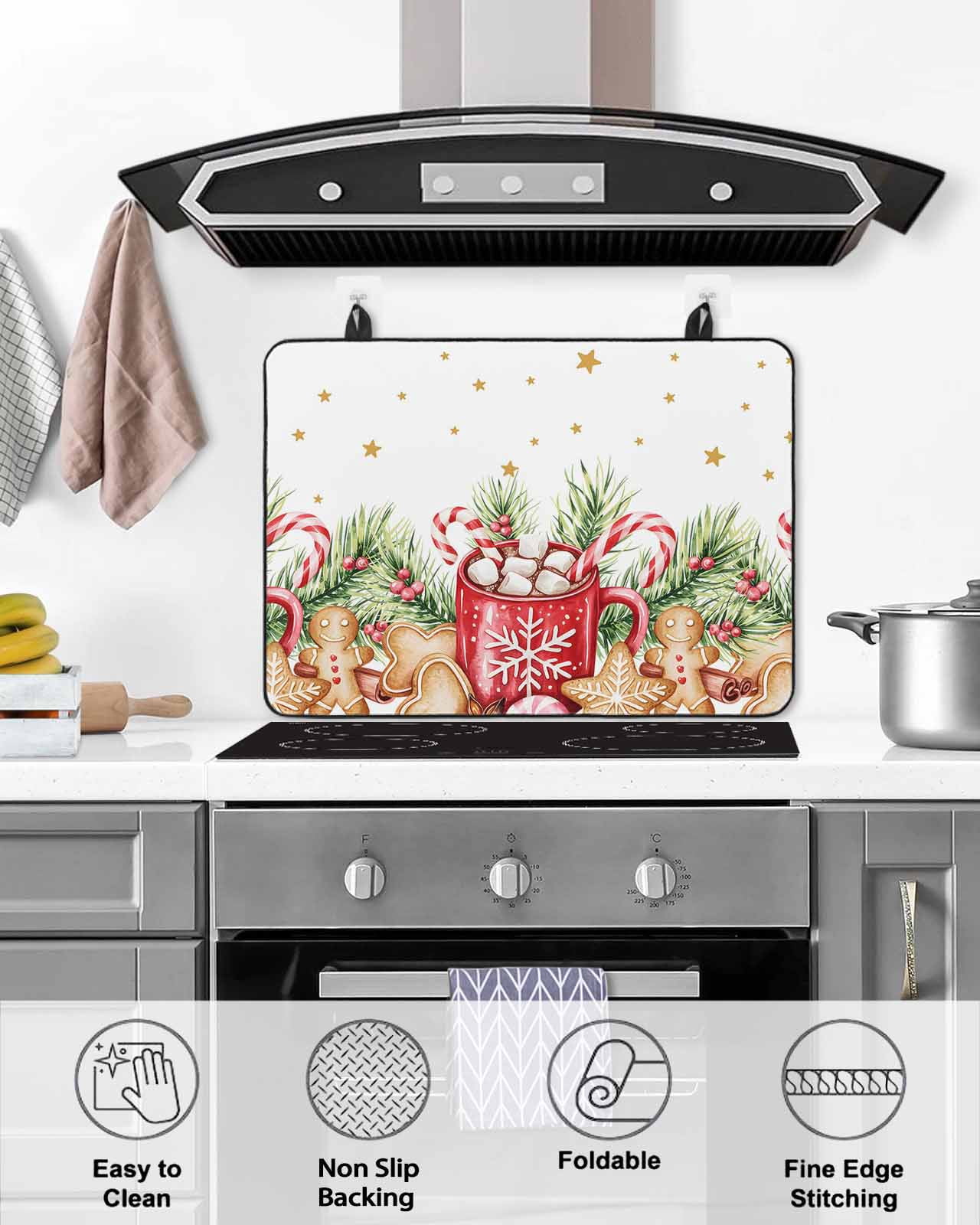Large Induction Cooktop Protector Mat Christmas Stove Top Covers for Electric Stove, Winter Snowflakes Cup Pine Needles Berry Decorative Stove Burner Cover Mats, Glass Top Stove Cover