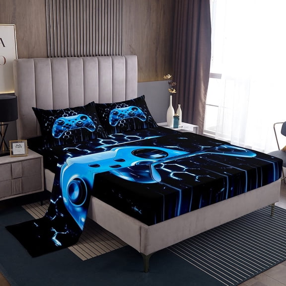 Erosebridal Gradient Blue Gampad Twin Sheet Sets, Gamer Game Bedding Twin Size for Teens Bedroom Decor 3-Piece