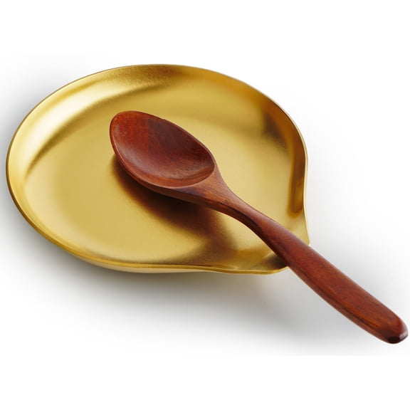 Stainless Steel Spoon Rest, Spatula Ladle Holder, Stainless Steel Utensil Spoon Rest Holder, Brushed Finish, Dishwasher Safe 5.9 x 5.1 Inch (Round Gold 1PC)