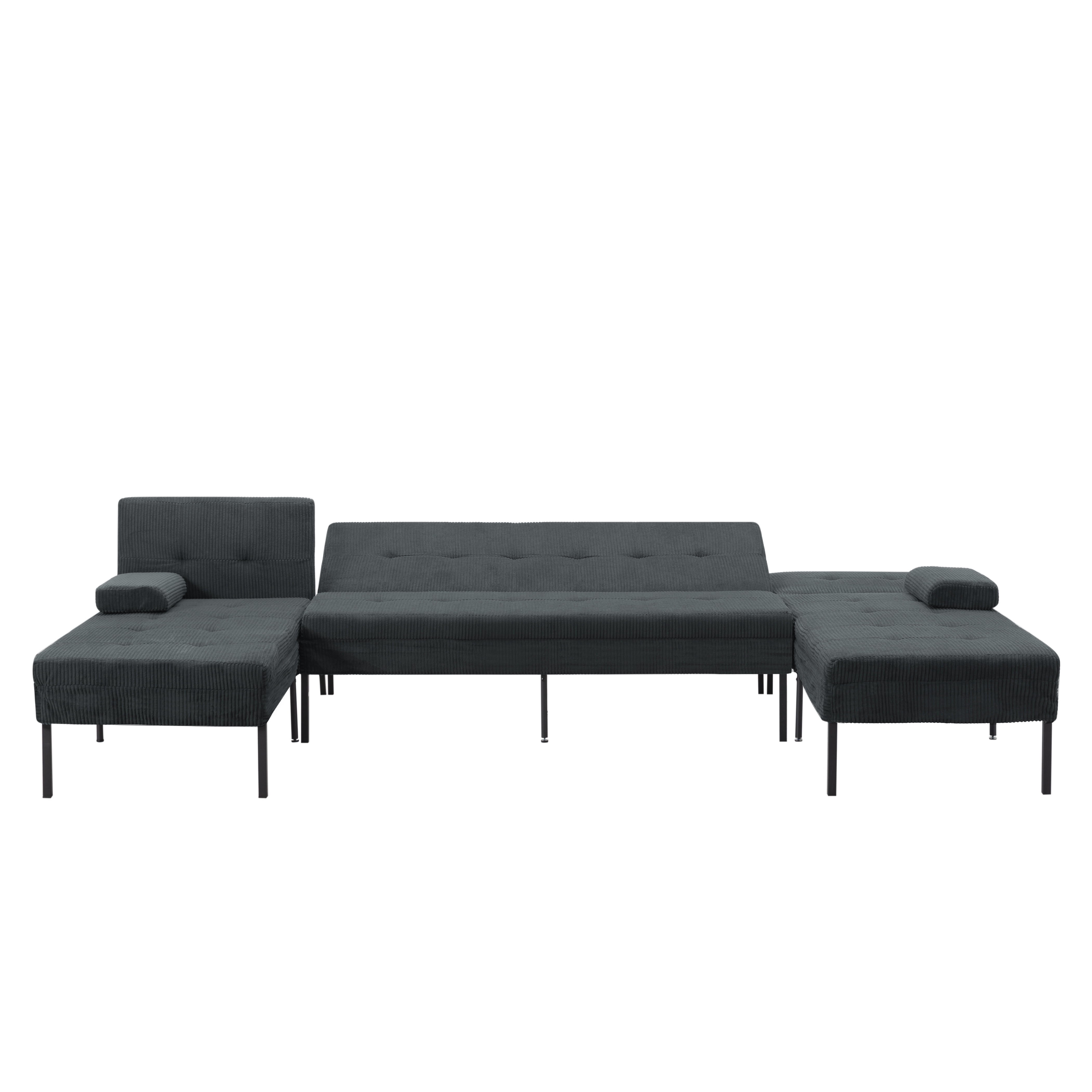 Gewnee 117.13”U-Shaped Sectional Sofa,Corduroy Couch,4 Seat Lounge Sleeper Sofa with Double Chaises for Living Room.Dark Grey