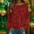 thumbnail image 2 of Telankuip Sparkly Sequin Printed Sweaters for Women Round Neck Long Sleeve Carnival Party Tops Lightweight Soft Comfy Holiday Party Casual Outfits Loose Fit Versatile Blouse 2- L, 2 of 4