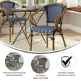 thumbnail image 4 of Emma + Oliver Indoor/Outdoor Stacking Thonet Bistro Style Chair with Arms, Navy & White PE Rattan Seat and Natural Bamboo Finished Metal Frame, 4 of 15