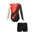thumbnail image 3 of YEAHDOR Kids Girls Gymnastics Dance Suit Long Sleeve Metallic Shiny Rhinestones Leotard Unitard with Shorts Red&Black 8, 3 of 7