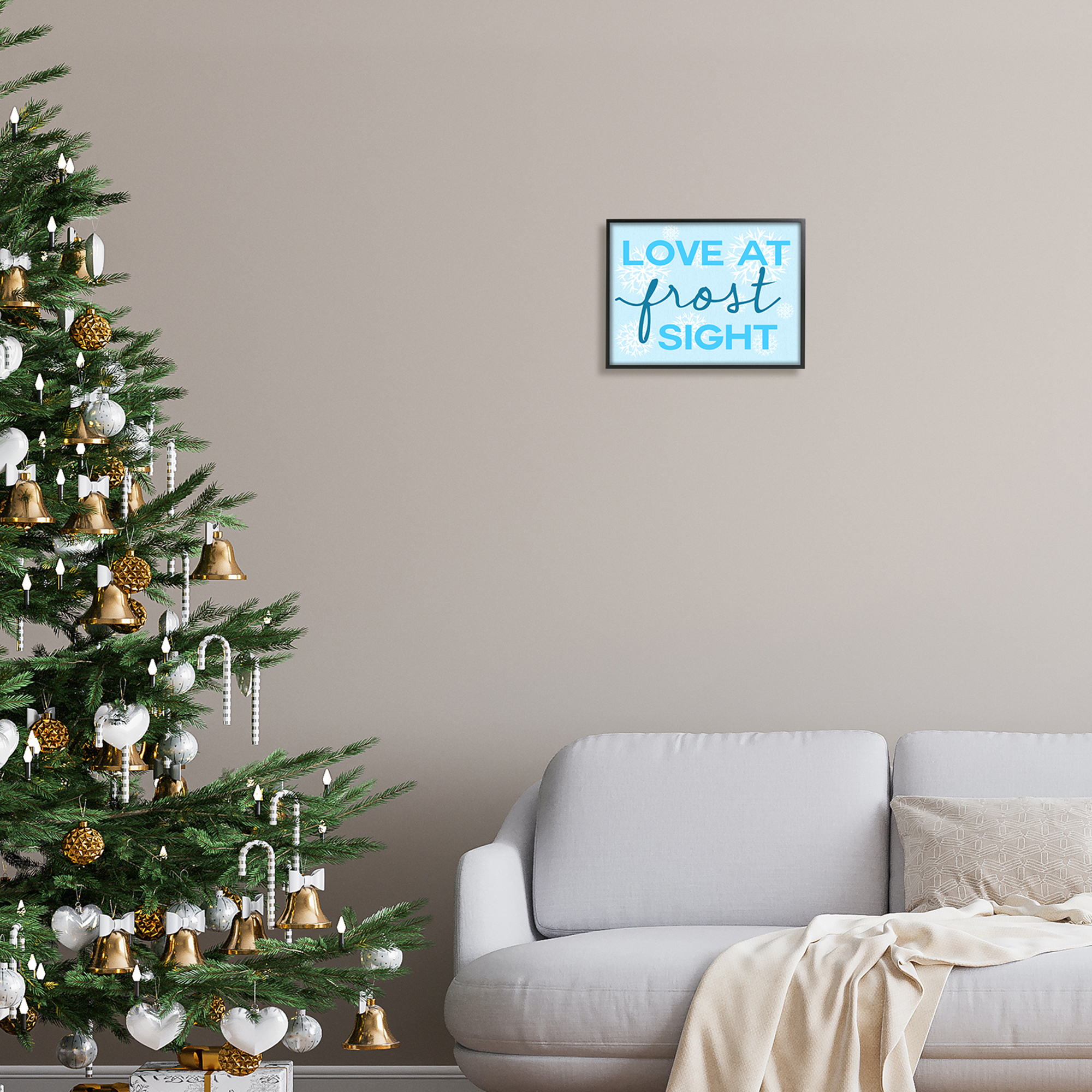 Stupell Industries Love at Frost Sight Pun Holiday Painting Black Framed Art Print Wall Art, 14 x 11