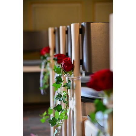 Laminated Poster Chairs Roses Wedding Decorated Church