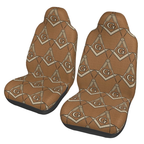 Easy to Install Car Universal Seat Cover, Brown Letter G Art Four Seasons Universal Front Seat Cover, 2-Piece
