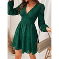 thumbnail image 3 of Vestido de mujer, vestido de encaje, escote en V, botones, manga larga, vestidos casuales, 3 of 5