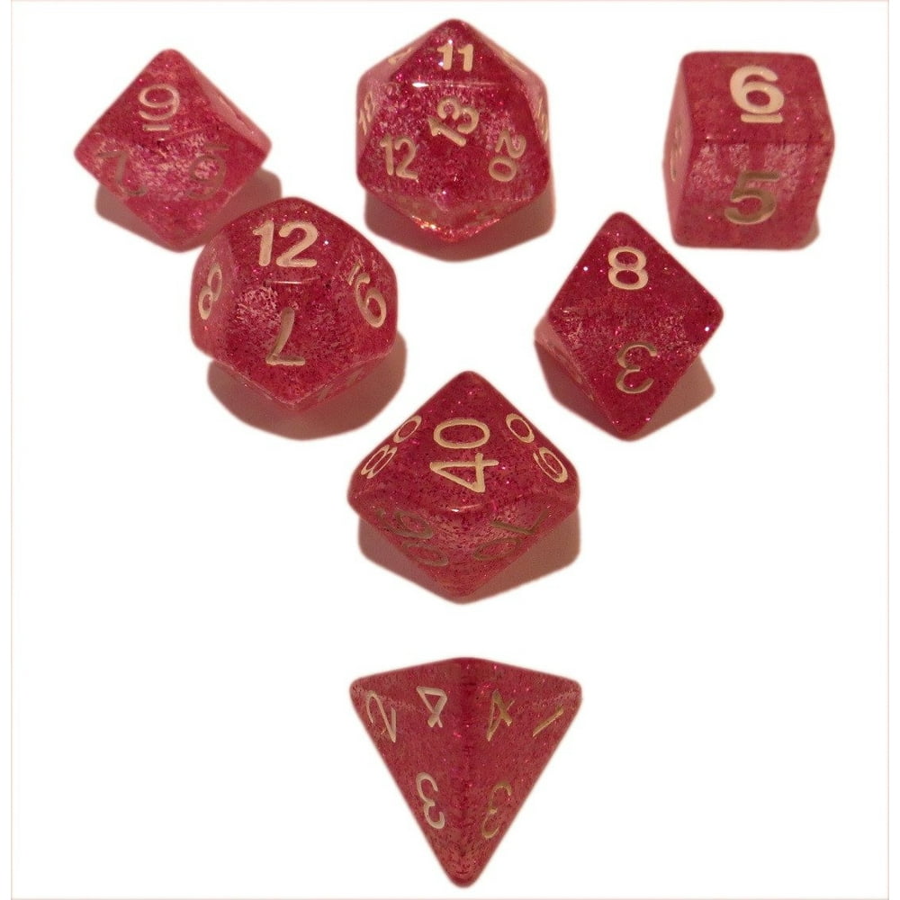 Pink Glitter Pack of 7 Polyhedral Dice (7 Die in Set) Role Playing