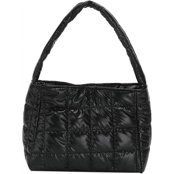 Kukuzhu Quilted Shoulder Bag for Women Padding Down Cotton Hobo Bag Shiny Watrproof Handbag