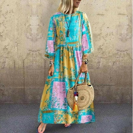 maxi boho dress tunic gypsy kaftan ethnic linen casual sleeve cotton plus beach