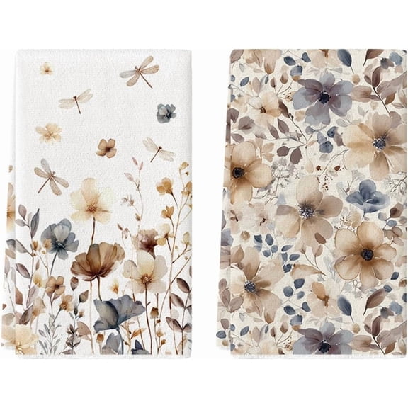 Poppy Dragonfly Spring Kitchen Towels Dish Towels, 18x26 Inch Farmhouse Summer Decoration Cleaning Set of 2