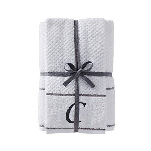 SKL Home Monogram C Bath and Hand Towel Set, White, 4-Pack