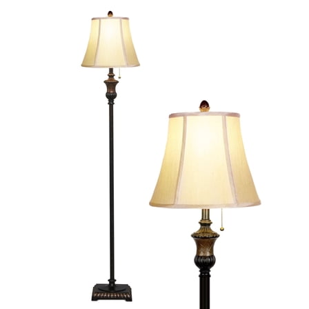 Brightech Sophia 63 in. Bronze LED Floor Lamp with Bell Shape Fabric Shade
