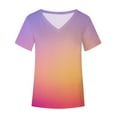 thumbnail image 4 of Joau Women's Casual Gradient Color Printed Blouse V-neck Short Sleeve Loose T-shirt Tops Summer Plus Size Tops on Clearance, 4 of 5