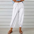 thumbnail image 2 of ABATAB Cotton Linen Pants for Women Button Lounge Harem Trousers Drawstring Elastic Waist Summer Beach Pants Outfits with Pockets, 2 of 7
