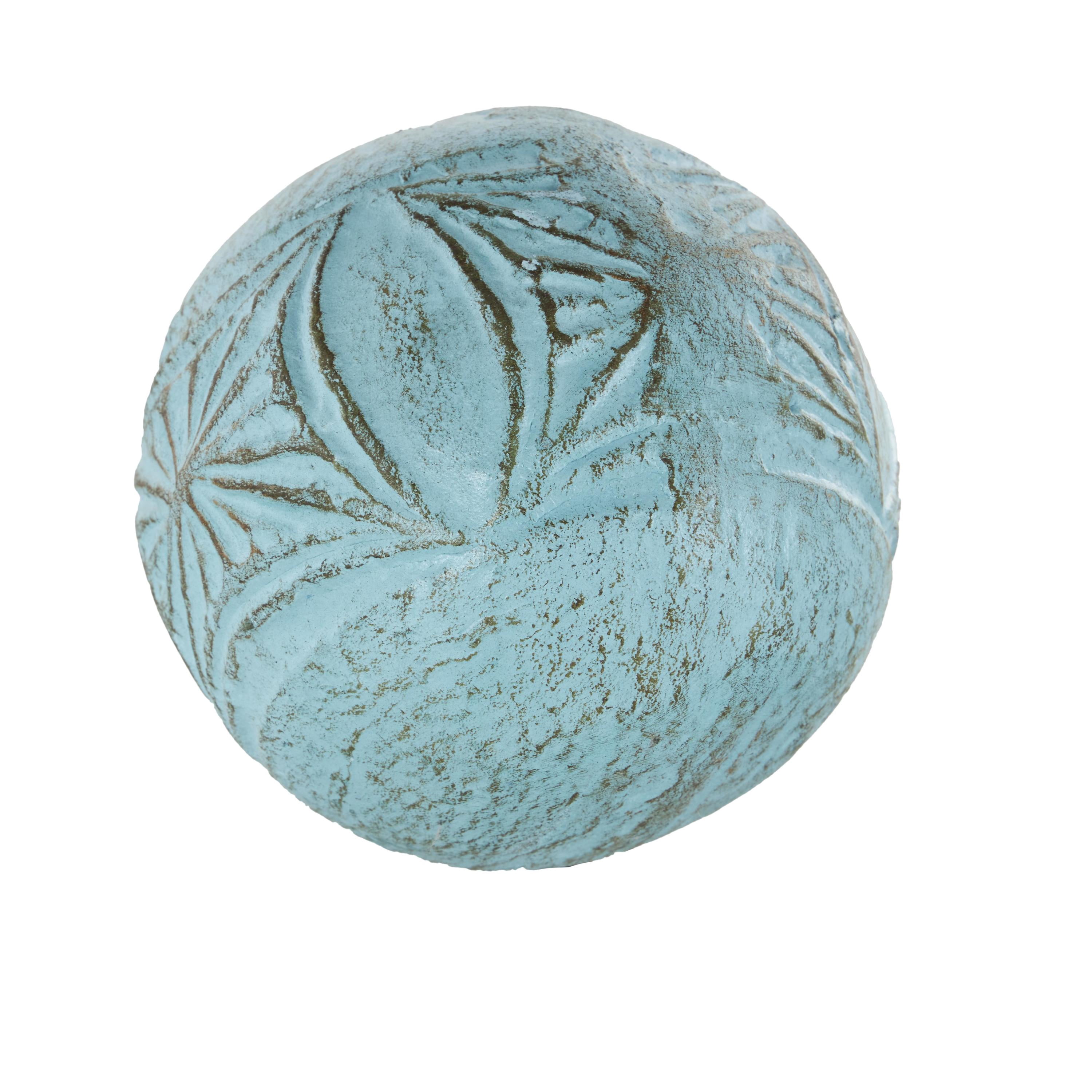 DecMode Blue 4" Handmade Intricately Carved Paper Mache Orbs & Vase Filler with Various Floral Patterns (3 Count)