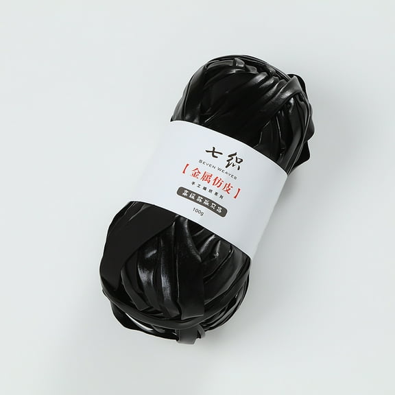 Zhuge 54.6 Yards 100g Shiny Metallic T-Shirt Yarn, Fabric Cloth Yarn for Crocheting, Knitting, Handmade Bag & Rug Weaving DIY Projects, Black