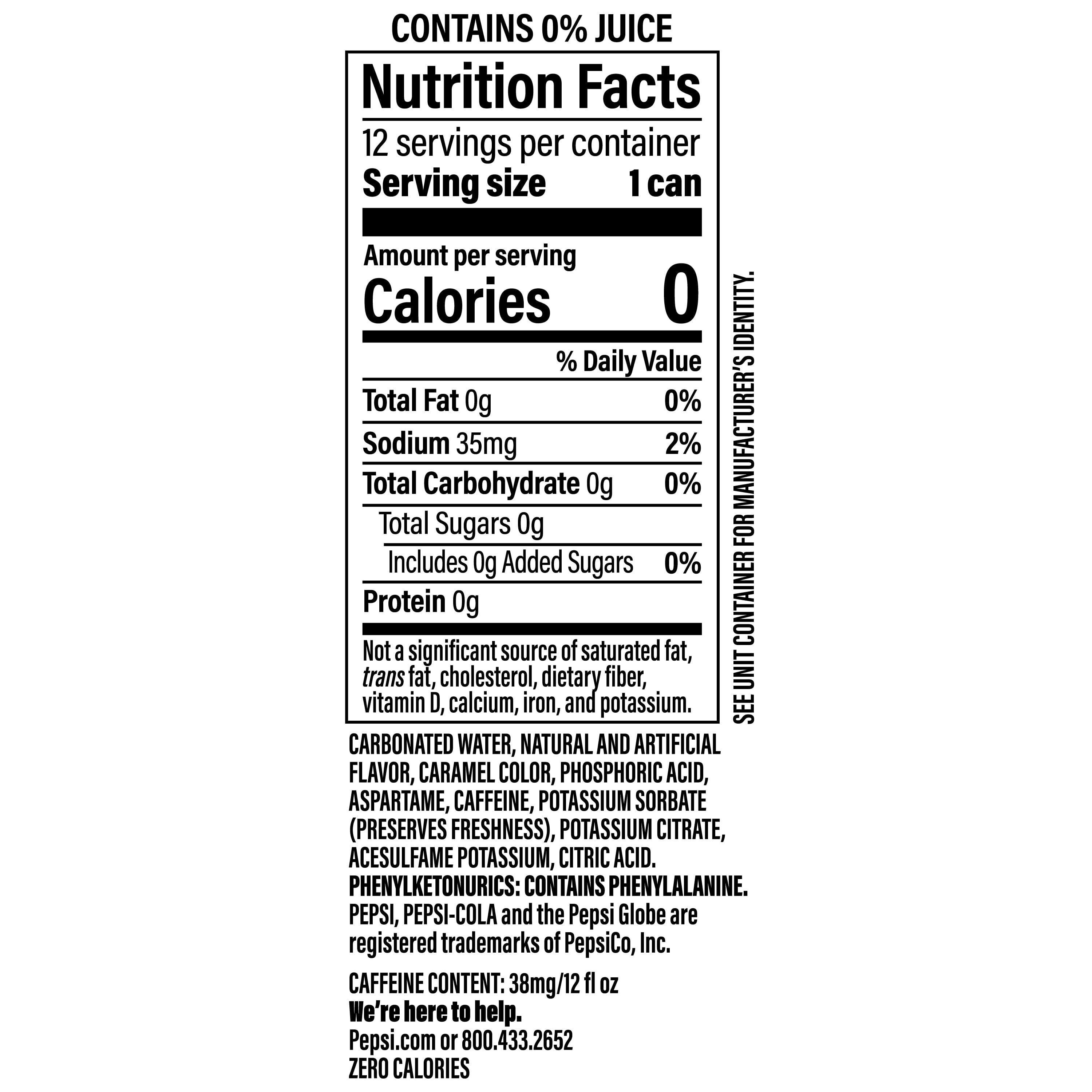 Pepsi Zero Sugar Soda Wild Cherry & Cream 12 fl oz, 12 Count Cans