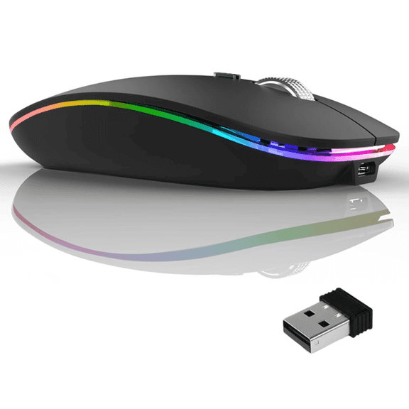 Verdevida Wireless Bluetooth Rechargeable Mouse with LED lights, Dual Mode BT 5.1 & 2.4G with Nano Receiver, Portable Mouse for Laptop,Macbook,iPad