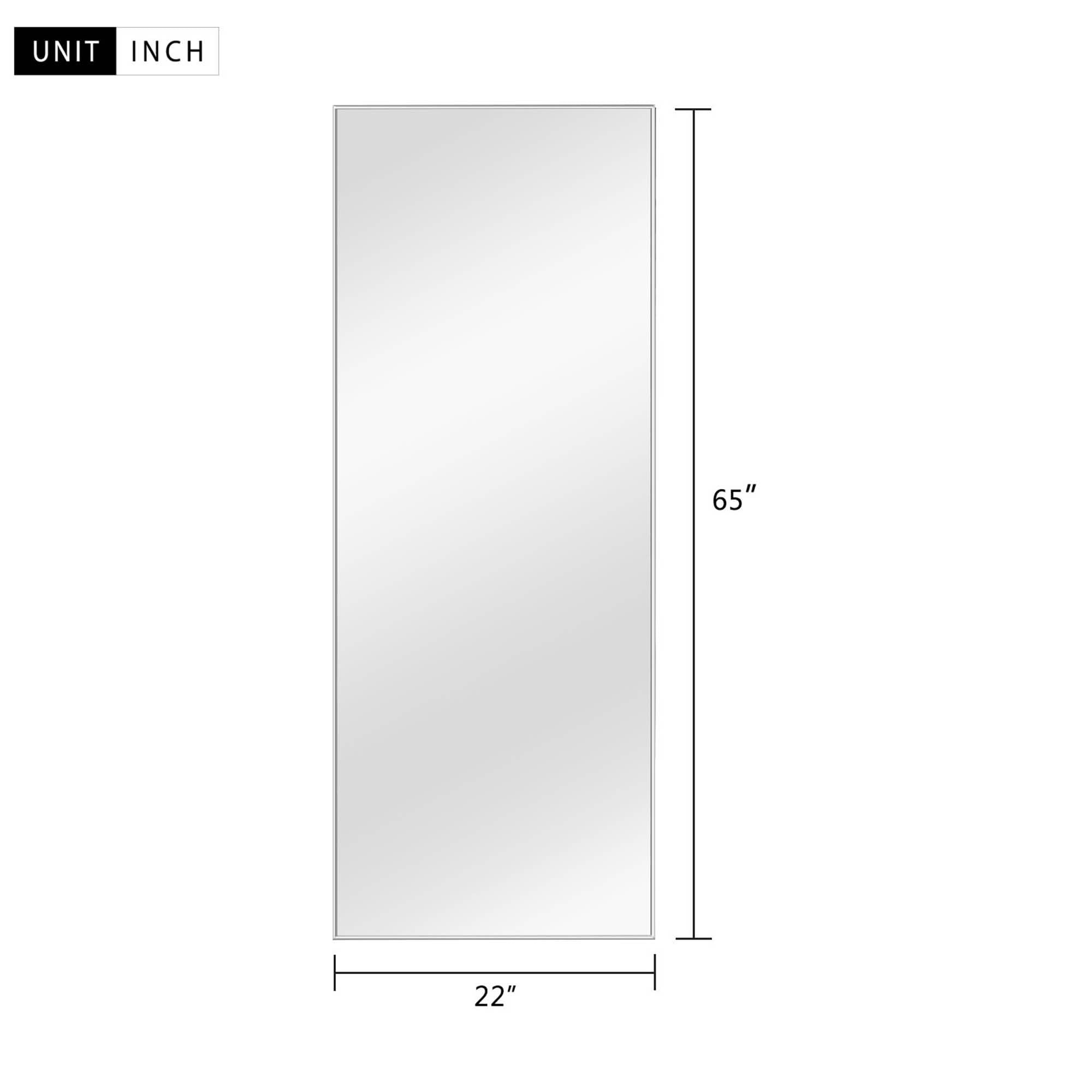 MAYEERTY 64x21x1 Inch Silver Thin Edge Aluminum Right Angle Rectangular Full Length Mirror with Stand for Bedroom