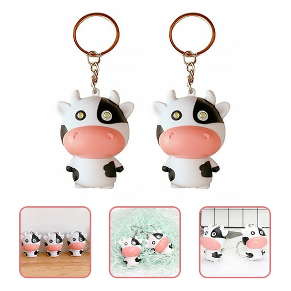 Niceauty 2Pcs White Cow Shape Plastic Keychain Decorative Bag Pendant with Luminous Design