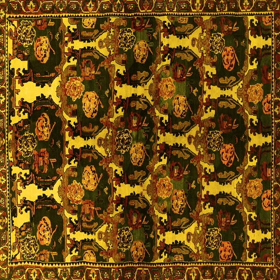Ahgly Company Machine Washable Indoor Square Persian Yellow Traditional Area Rugs, 7' Square