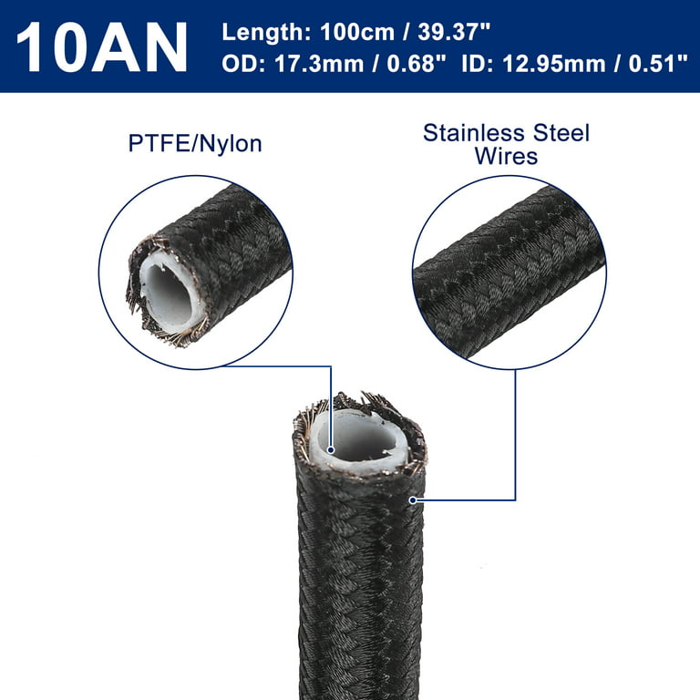AN10 5/8 inch 1 Meter 3ft Universal Braided PTFE Nylon Stainless Steel for E85 Car Auto Oil Fuel Gas Line Hose, Black