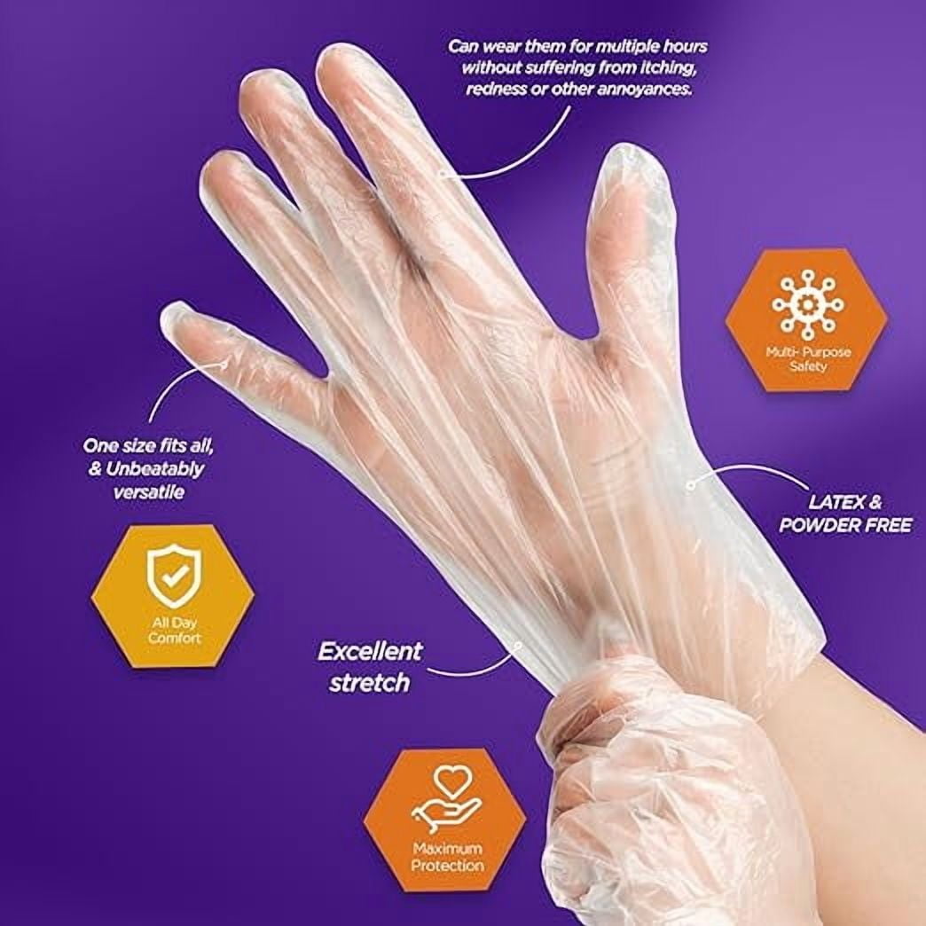 Med Pride Disposable Gloves Clear Poly, Case of 10,000 Gloves, Latex-Free Plastic Gloves for Food Prep Kitchen Cooking Cleaning Use