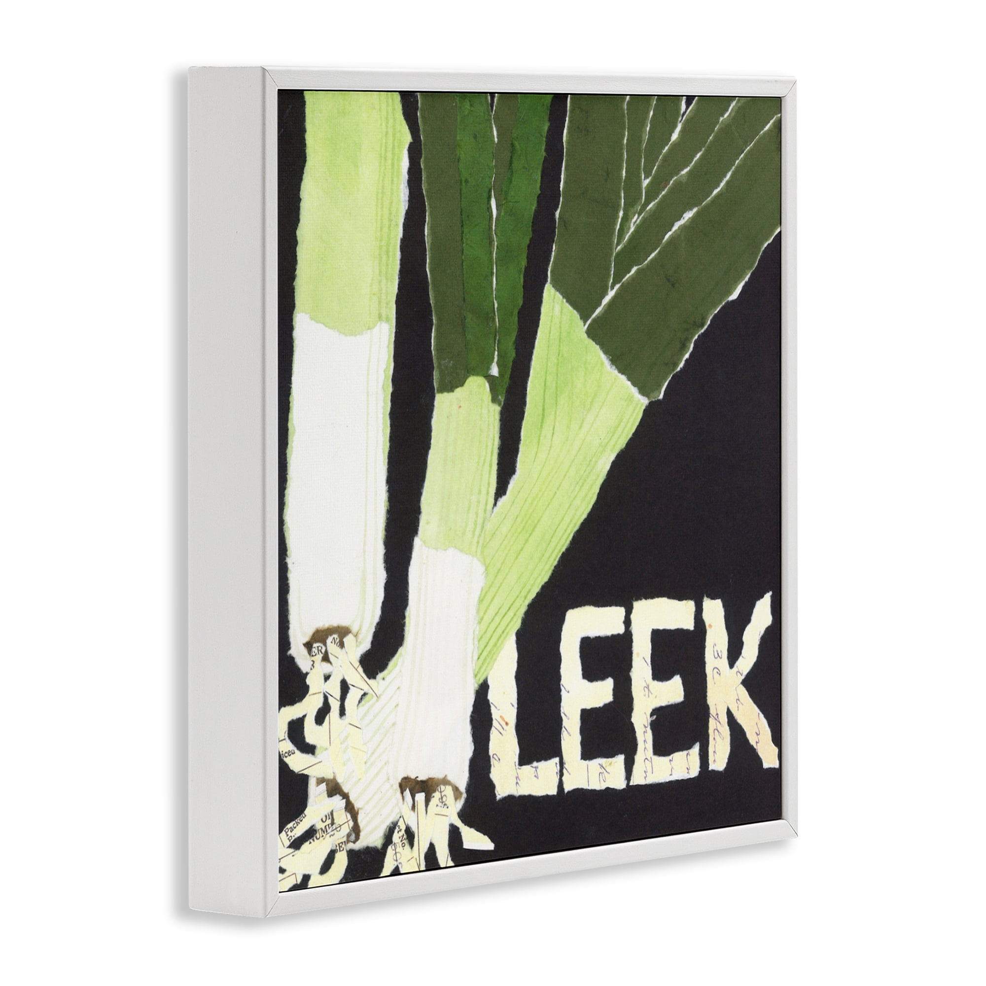 Stupell Industries Collaged Leek Vegetable White Framed Giclee Art, design by Nancy Overton