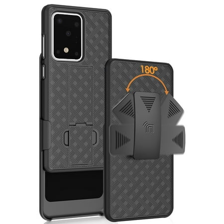 Galaxy S20 Ultra Case with Clip, Nakedcellphone [Black Tread] Kickstand Cover with [Rotating/Ratchet] Belt Hip Holster Holder Combo for Samsung Galaxy S20 Ultra Phone (2020 model with 6.9