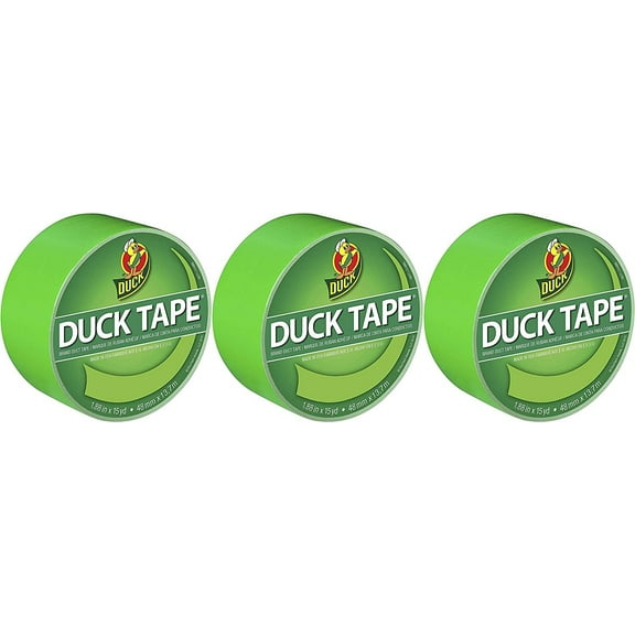Duck 1265018 Color Duct Tape Neon Lime Green, 1.88 Inches x 15 Yards, Single Ro, 3 Pack