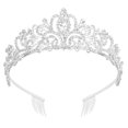 thumbnail image 1 of BAHABY Coronas de plata para mujer Tiara de princesa con diamantes de imitación con peines para cumpleaños, graduación, despedida de soltera, boda, fiesta de Halloween, 1 of 5