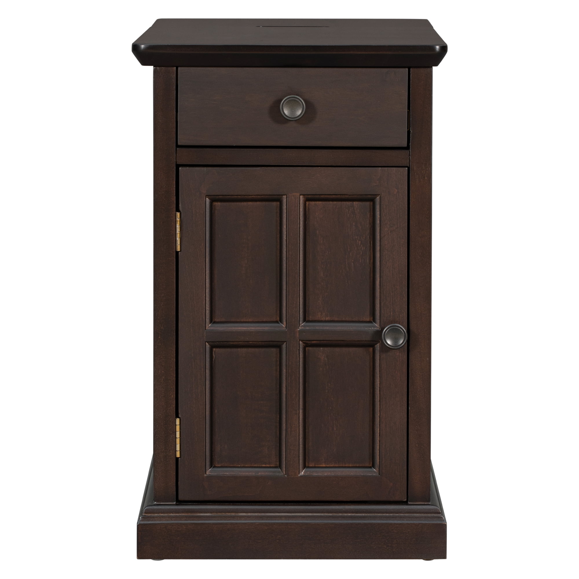 Modern End Table Side Table with USB Ports & Cup Holders,Accent Table Bedside Table for Small Spaces,Living Room,Bedroom,Espresso