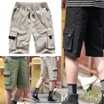 thumbnail image 5 of Pantalones cortos cargo para hombre, cintura elástica, corte relajado, pantalones cortos de trabajo informales de algodón para verano, 5 of 5