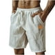 thumbnail image 2 of pstuiky Abreviatura para hombres, Pantalones cortos de playa de lino con cintura elástica y bolsillo de color liso para hombre Pantalones cortos de golf, 2 of 6