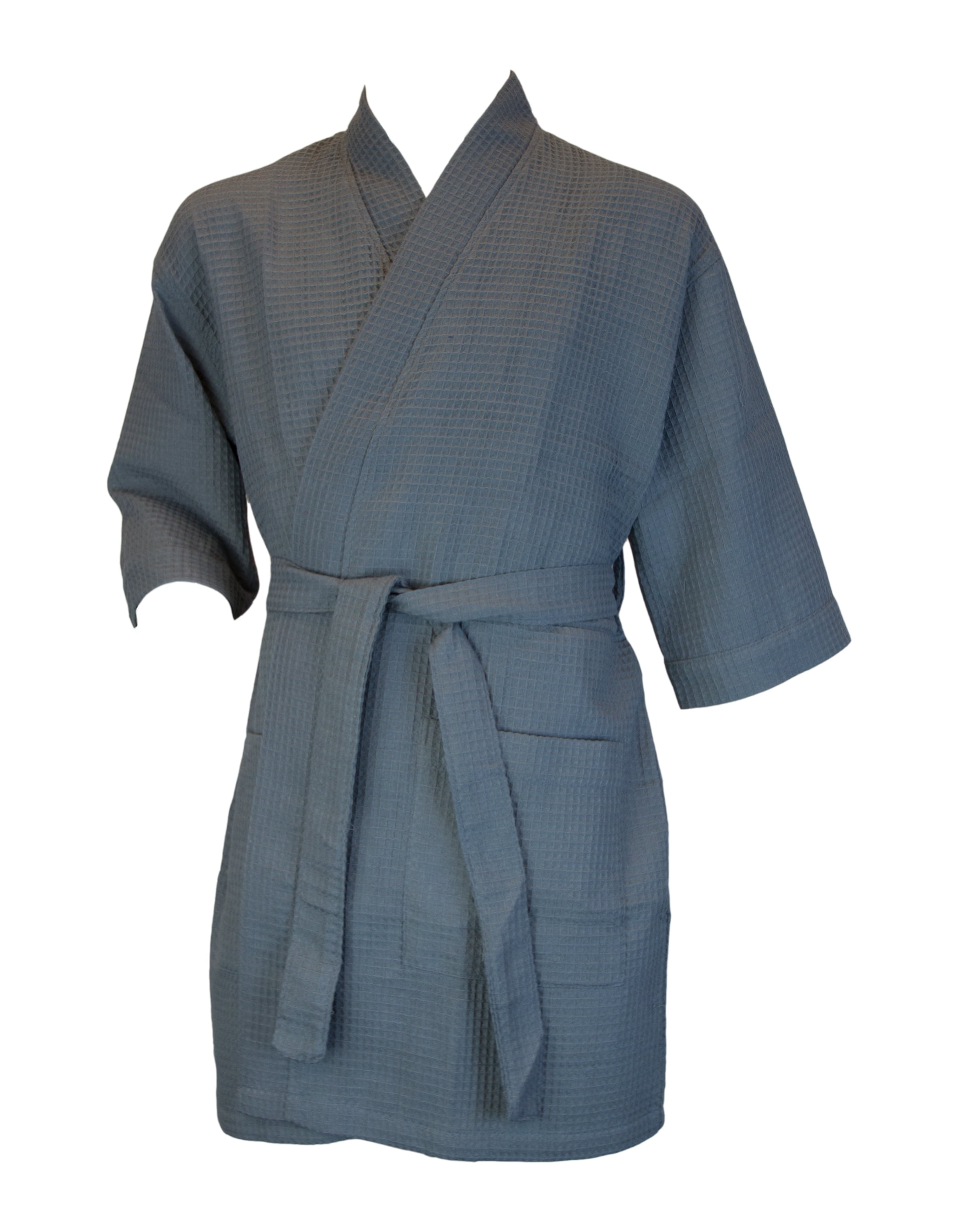 Terry Town Terrytown Thigh Length Waffle Weave Kimono Robe Grey