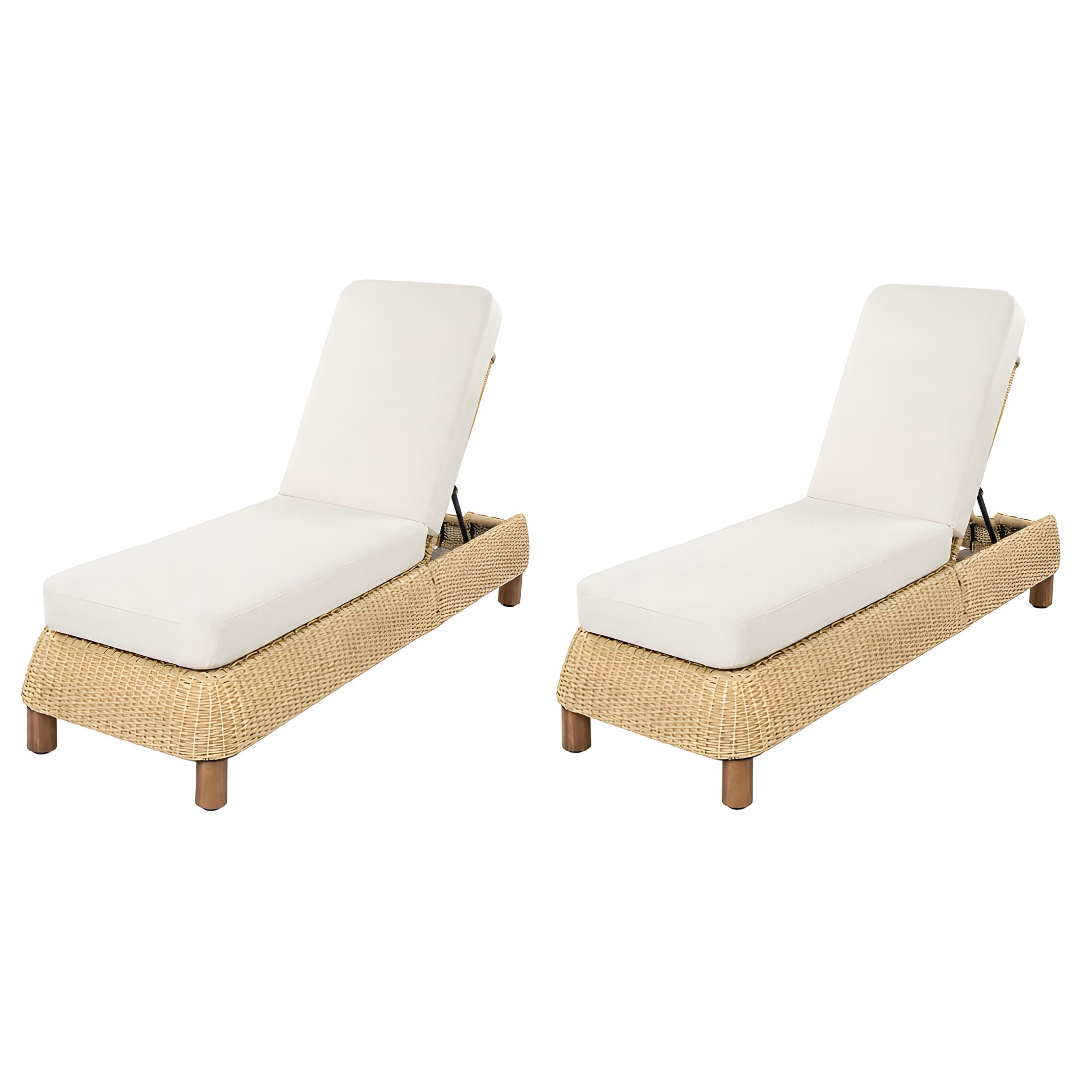 Christopher Knight Home Set of 2 Outdoor Chaise Lounge Chairs, Wicker Recliners with Cushions, Natural+Beige