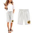 thumbnail image 4 of Fesfesfes Kids' Patriotic Print Five Quarter Pants Elastic Waist Casual Sports Shorts for Boys Girls Summer Outdoor Play(White#5,11-12 Years), 4 of 6