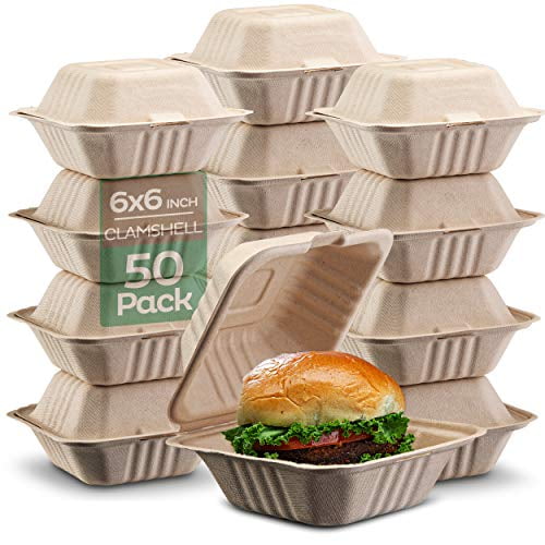 HOME COMPOSTABLE Large Food Clamshell Box Made From Wheat Fibre Pulp x 50 Pack 