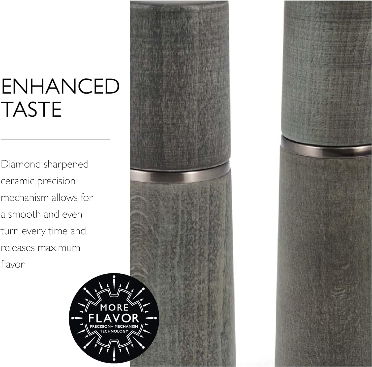 Marlow Wood Mill Set - Balanced Salt and Pepper Grinders - Refillable Spice Tools - Adjustable Settings - Dark