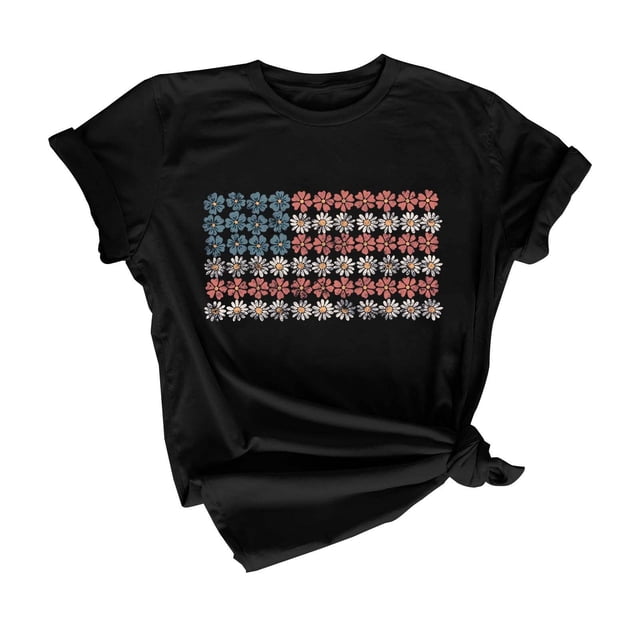 WZXFASHION T-shirt Femme 2D Jour de l'Indépendance Imprimé Drapeau Décontracté Sport Manches Courtes 50 % de Réduction Liquidation T-shirt Manches Courtes Femme