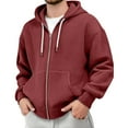 thumbnail image 2 of Qwertyu Hoodies for Men Waffle Knit Full Zip Up Hooded Sweatshirts Loose Casual Textured Pullover Sweatshirts with Pocket Red 3XL, 2 of 4